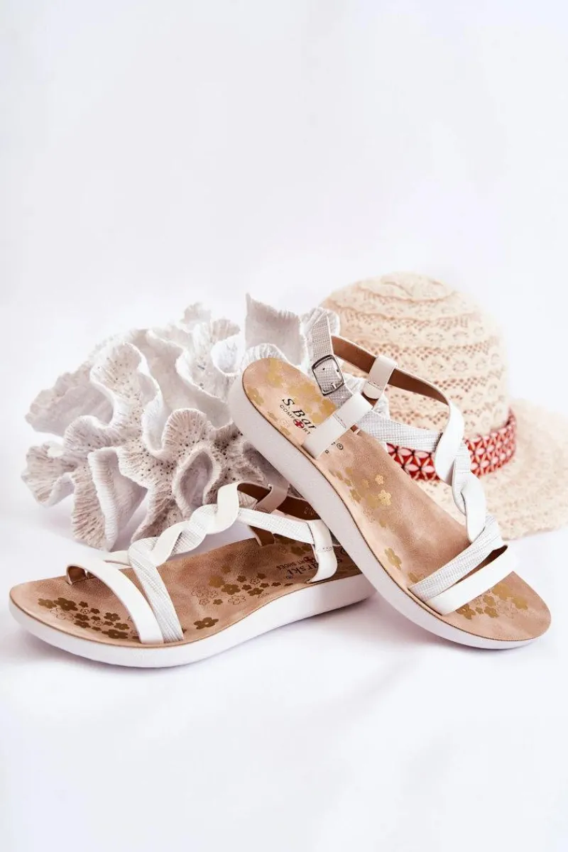 Clearance Damskie buty S.Barski Dziecięce Skórzane Sandały Na Sprzączkę Białe Dimmel