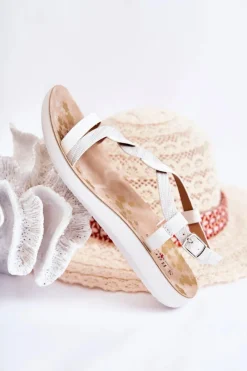 Clearance Damskie buty S.Barski Dziecięce Skórzane Sandały Na Sprzączkę Białe Dimmel