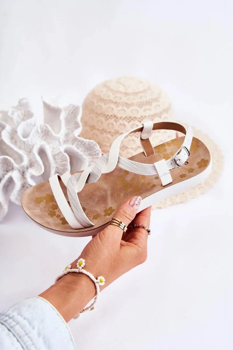 Clearance Damskie buty S.Barski Dziecięce Skórzane Sandały Na Sprzączkę Białe Dimmel