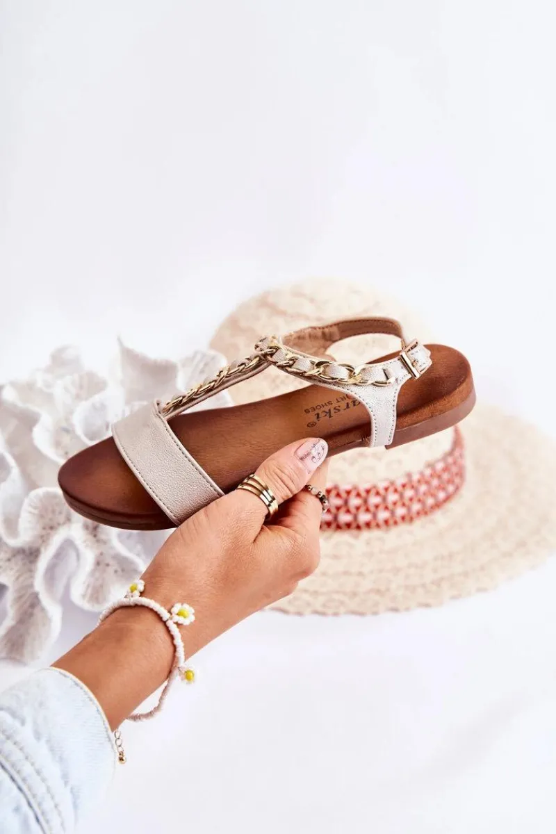 Dziewczęce>Damskie buty S.Barski Dziecięce Skórzane Sandały Na Sprzączkę Beżowe Letto