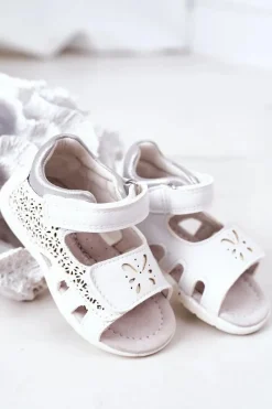 Dziewczęce>Boto Dziecięce Skórzane Sandały Na Rzepy Białe Meera