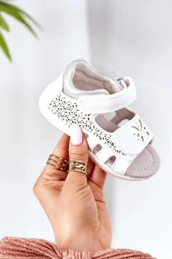 Dziewczęce>Boto Dziecięce Skórzane Sandały Na Rzepy Białe Meera