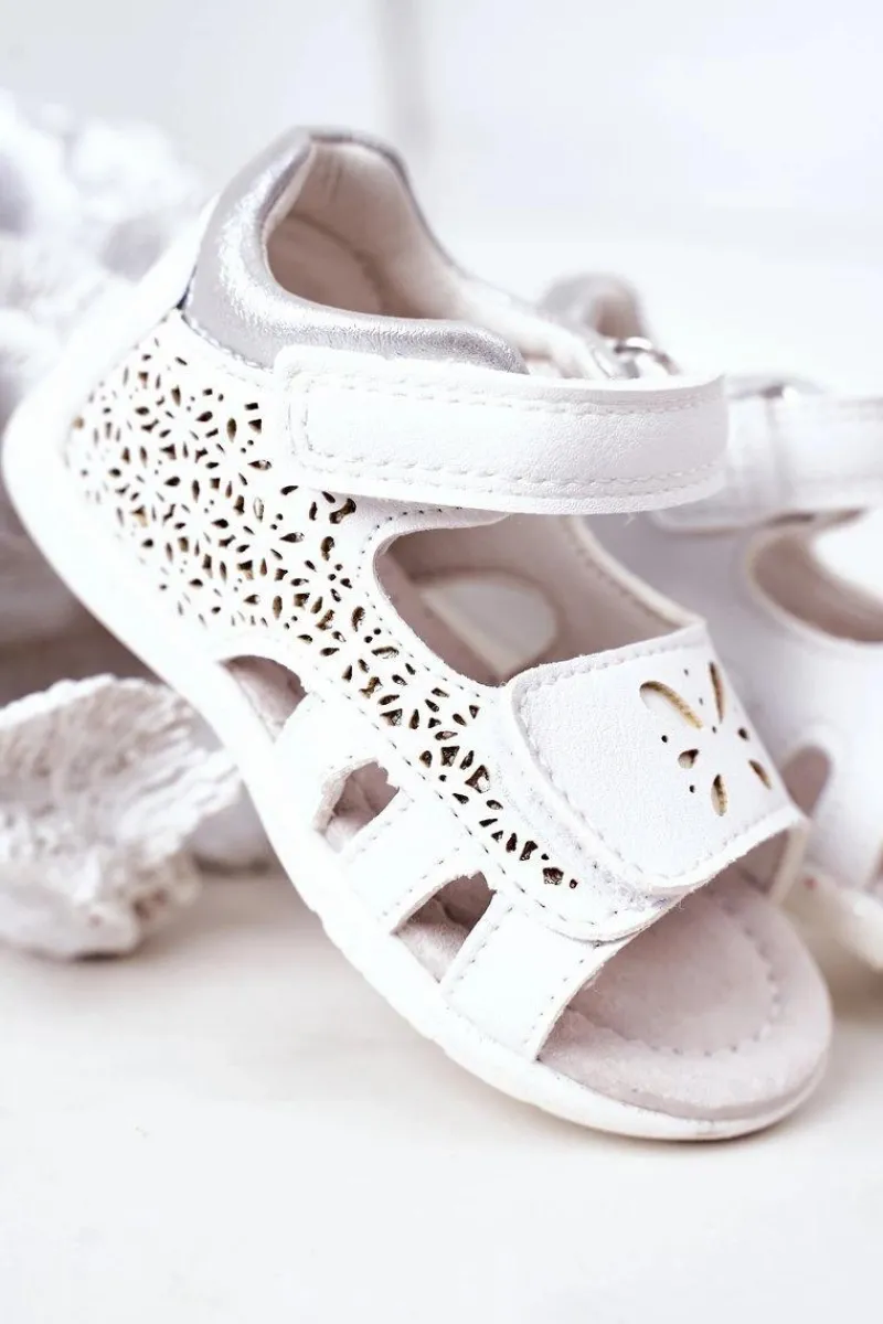 Dziewczęce>Boto Dziecięce Skórzane Sandały Na Rzepy Białe Meera