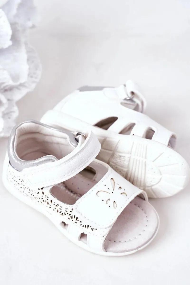 Dziewczęce>Boto Dziecięce Skórzane Sandały Na Rzepy Białe Meera