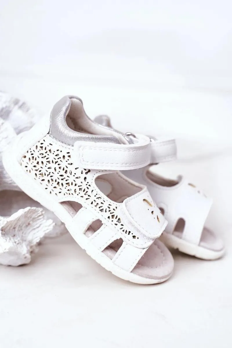 Dziewczęce>Boto Dziecięce Skórzane Sandały Na Rzepy Białe Meera