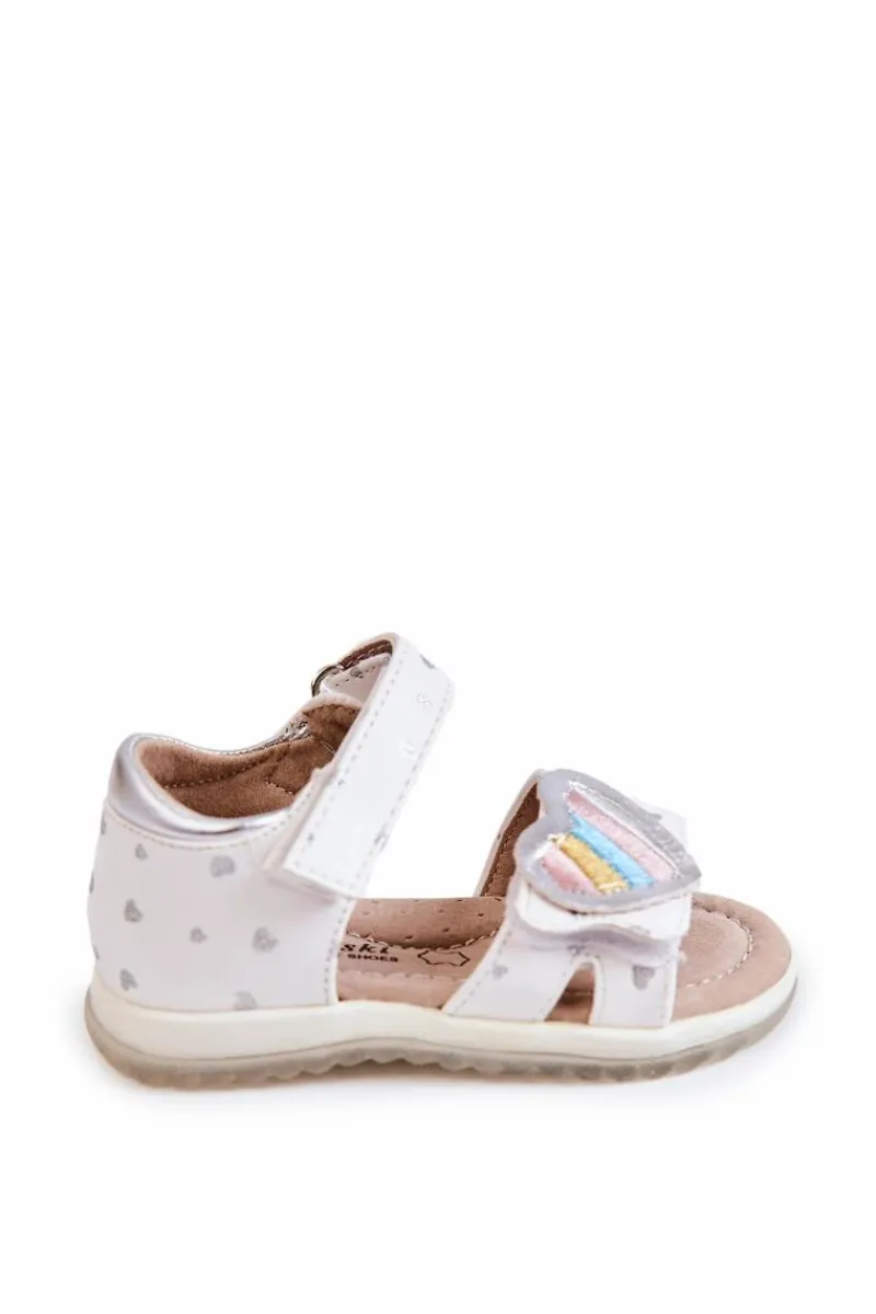 Dziewczęce>Damskie buty S.Barski Dziecięce Skórzane Sandały Z Serduszkiem Białe Elianna