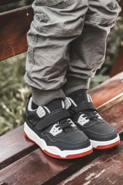 Best Dziecięce Skórzane Sportowe Buty Czarno-Czerwone Marisa Dzieci Chłopięce