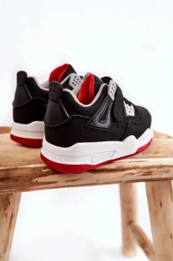Best Dziecięce Skórzane Sportowe Buty Czarno-Czerwone Marisa Dzieci Chłopięce