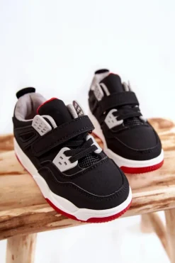 Best Dziecięce Skórzane Sportowe Buty Czarno-Czerwone Marisa Dzieci Chłopięce