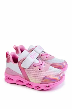 Chłopięce|Dziewczęce>Evento Dziecięce Skórzane Sportowe Buty Biało-Różowe Loopsy