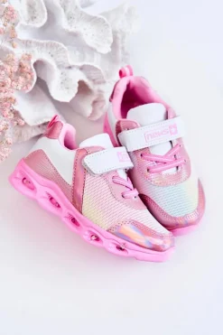 Chłopięce|Dziewczęce></noscript>Evento Dziecięce Skórzane Sportowe Buty Biało-Różowe Loopsy