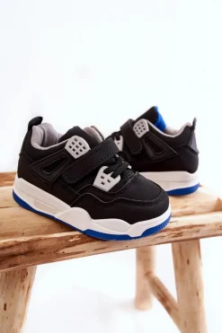 Discount Boto Dziecięce Skórzane Sportowe Buty Czarno-Granatowe Marisa