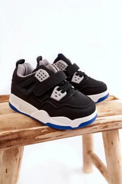 Discount Boto Dziecięce Skórzane Sportowe Buty Czarno-Granatowe Marisa