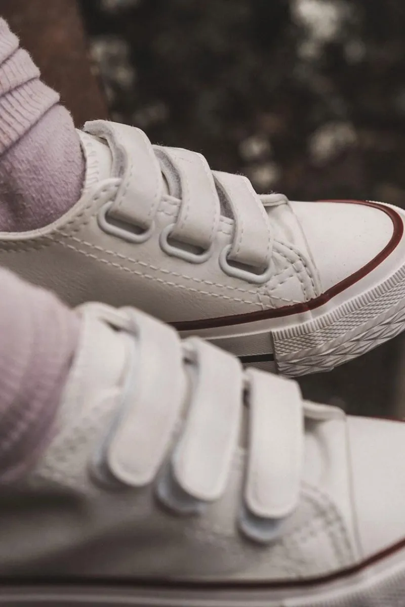 Sale Dziecięce Skórzane Tenisówki Trampki Na Rzepy Białe Foster Dzieci Chłopięce|Dziewczęce