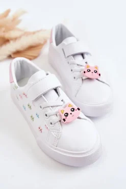 Discount Dziecięce Skórzane Trampki Na Rzep Z Printem Białe Bonnie Dzieci Dziewczęce