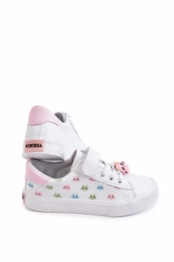 Discount Dziecięce Skórzane Trampki Na Rzep Z Printem Białe Bonnie Dzieci Dziewczęce