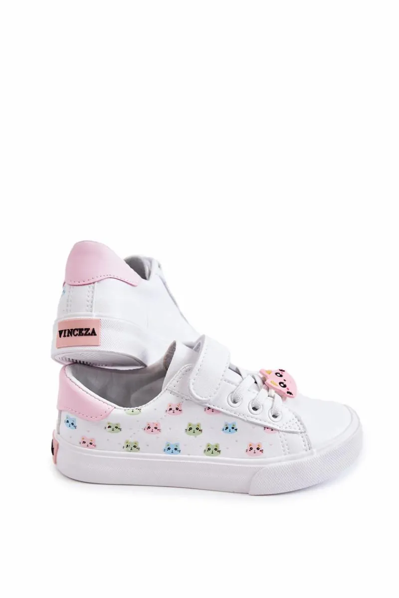 Discount Dziecięce Skórzane Trampki Na Rzep Z Printem Białe Bonnie Dzieci Dziewczęce