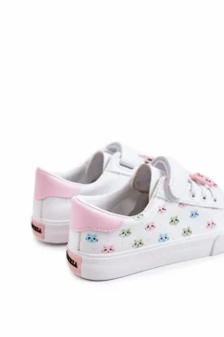 Discount Dziecięce Skórzane Trampki Na Rzep Z Printem Białe Bonnie Dzieci Dziewczęce