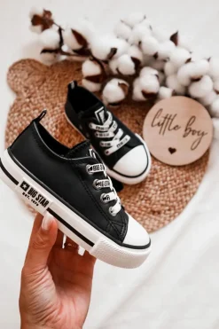 New Dziecięce Skórzane Trampki BIG STAR KK374043 Czarno-Białe Dzieci Chłopięce|Dziewczęce