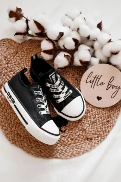 New Dziecięce Skórzane Trampki BIG STAR KK374043 Czarno-Białe Dzieci Chłopięce|Dziewczęce