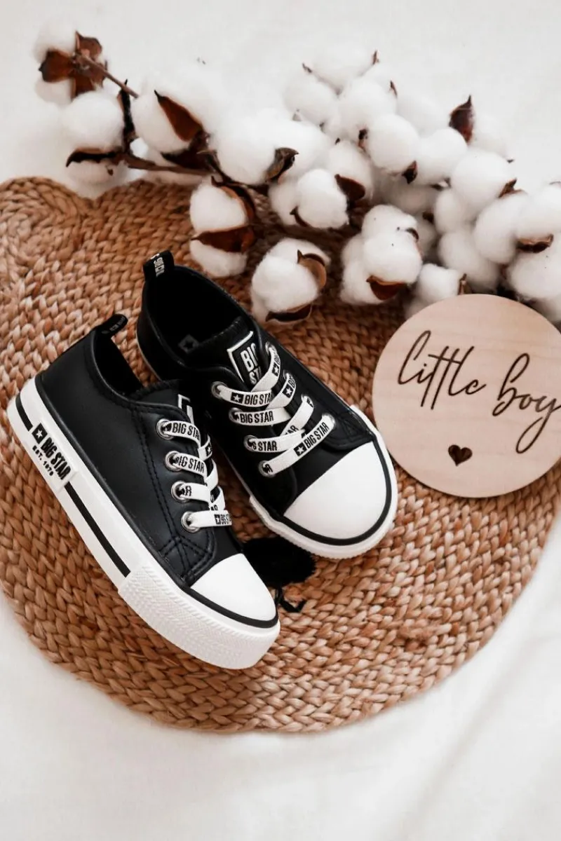 New Dziecięce Skórzane Trampki BIG STAR KK374043 Czarno-Białe Dzieci Chłopięce|Dziewczęce