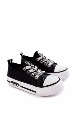 New Dziecięce Skórzane Trampki BIG STAR KK374043 Czarno-Białe Dzieci Chłopięce|Dziewczęce