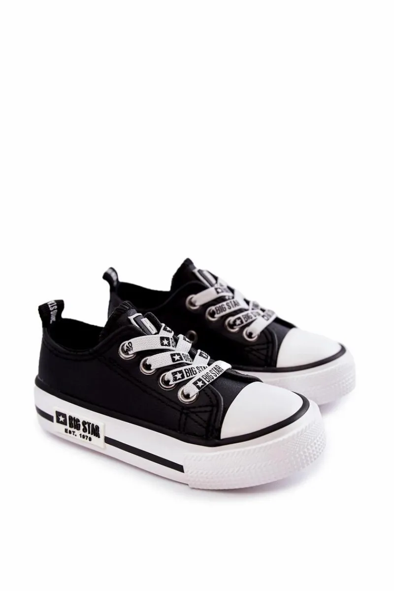 New Dziecięce Skórzane Trampki BIG STAR KK374043 Czarno-Białe Dzieci Chłopięce|Dziewczęce