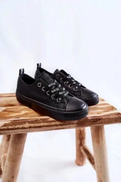 Clearance Dziecięce Skórzane Trampki BIG STAR KK374057 Czarne Dzieci Chłopięce|Dziewczęce