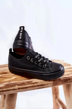 Clearance Dziecięce Skórzane Trampki BIG STAR KK374057 Czarne Dzieci Chłopięce|Dziewczęce