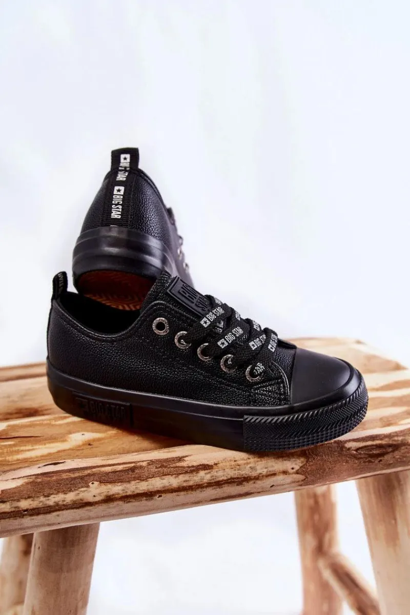 Clearance Dziecięce Skórzane Trampki BIG STAR KK374057 Czarne Dzieci Chłopięce|Dziewczęce