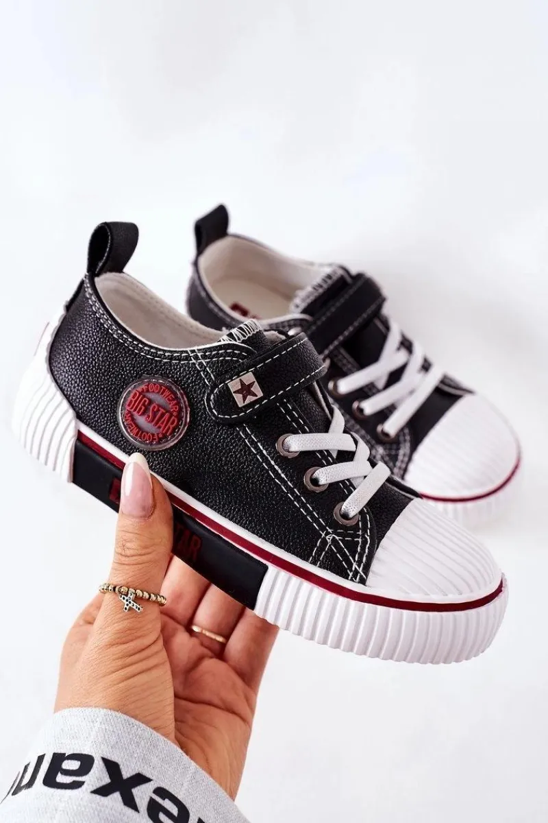 Best Dziecięce Skórzane Trampki BIG STAR II374042 Czarne Dzieci Chłopięce|Dziewczęce