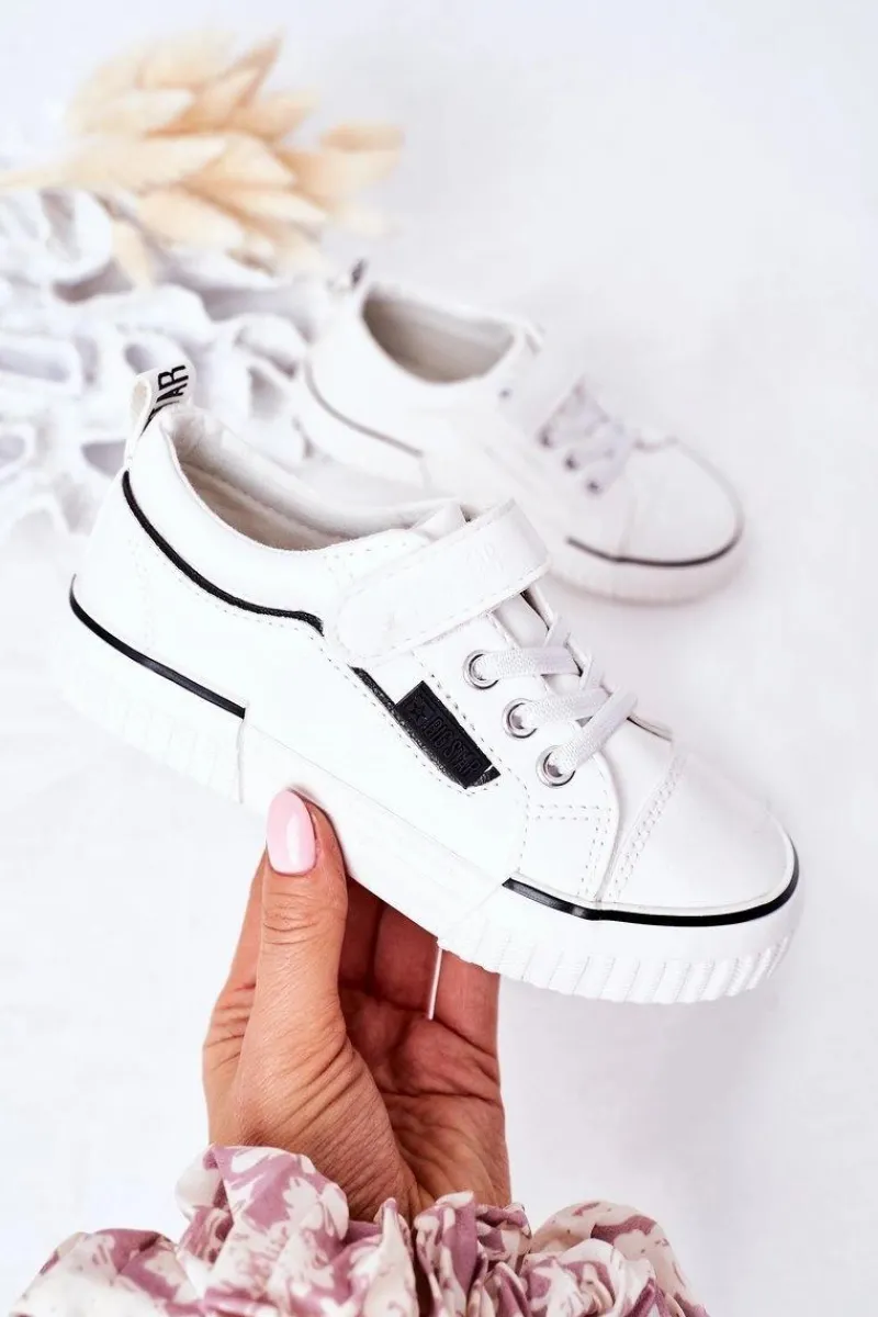 Clearance Dziecięce Skórzane Trampki Na Rzep BIG STAR HH374028 Białe Dzieci Dziewczęce|Chłopięce