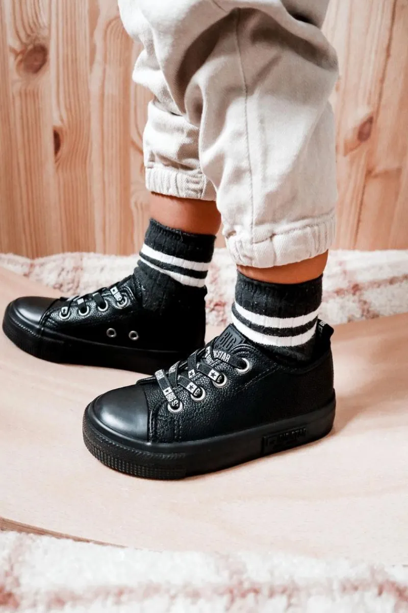 Sale Big Star Shoes Dziecięce Skórzane Trampki BIG STAR KK374061 Czarne