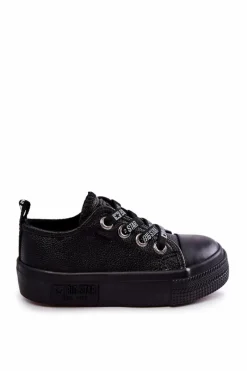 Sale Big Star Shoes Dziecięce Skórzane Trampki BIG STAR KK374061 Czarne