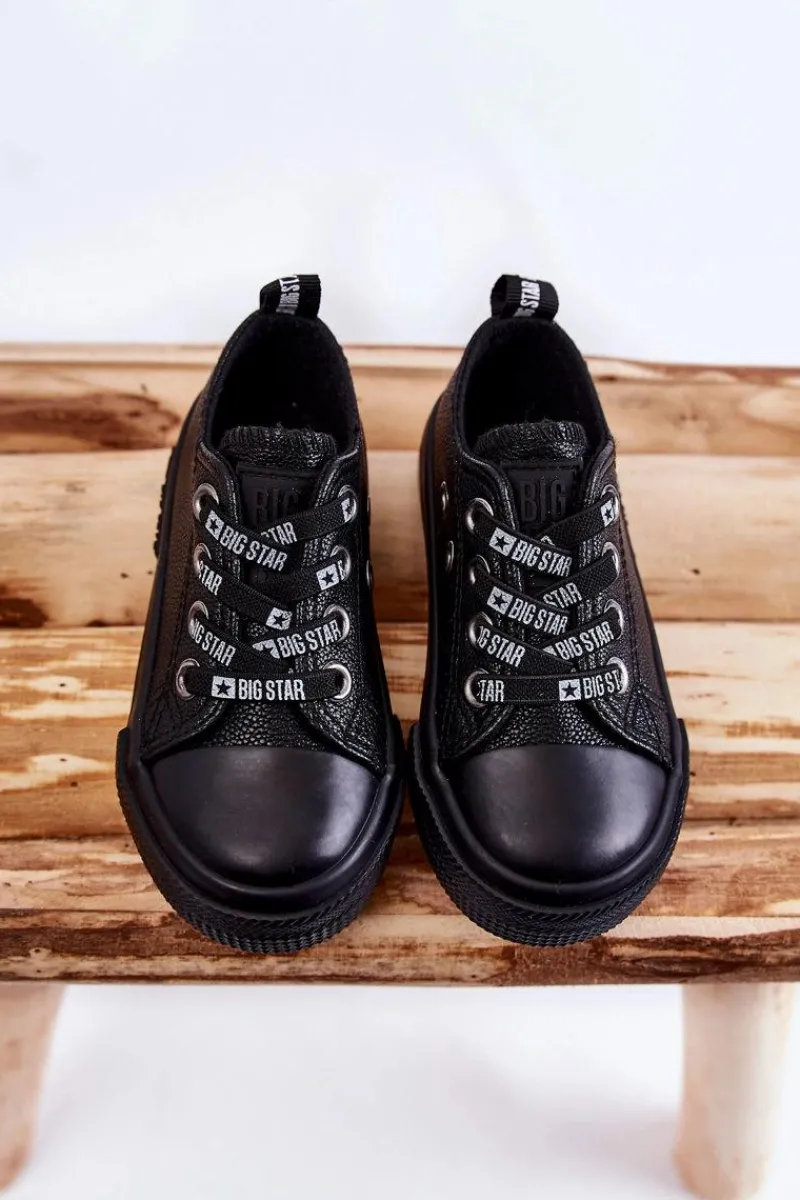 Sale Big Star Shoes Dziecięce Skórzane Trampki BIG STAR KK374061 Czarne