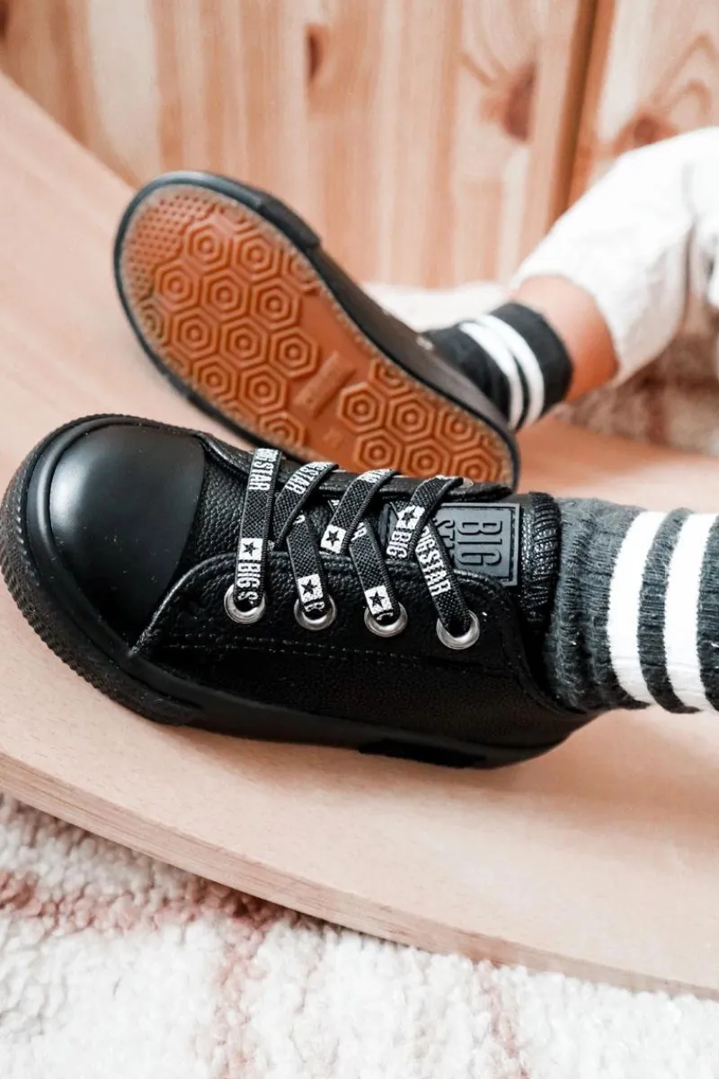 Sale Big Star Shoes Dziecięce Skórzane Trampki BIG STAR KK374061 Czarne