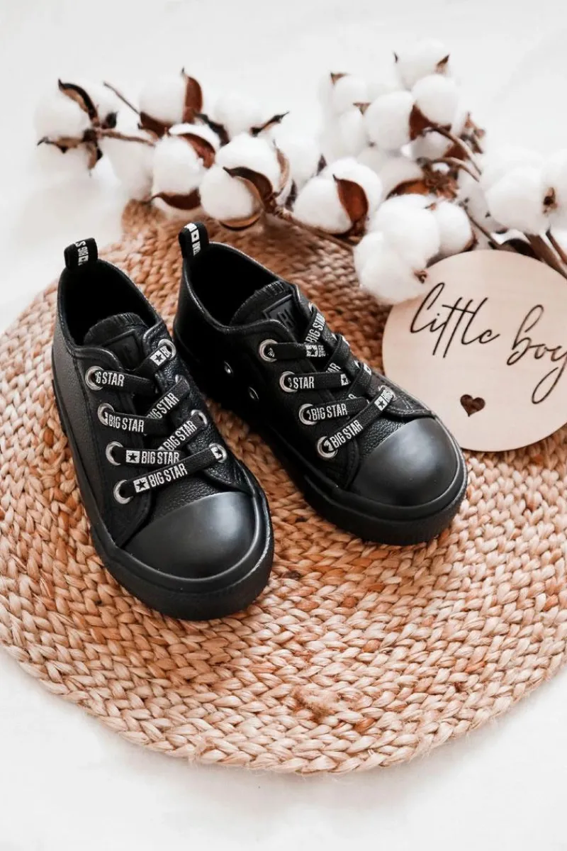 Sale Big Star Shoes Dziecięce Skórzane Trampki BIG STAR KK374061 Czarne