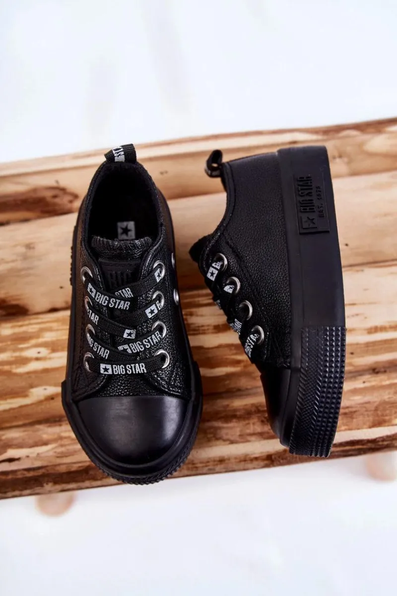 Sale Big Star Shoes Dziecięce Skórzane Trampki BIG STAR KK374061 Czarne