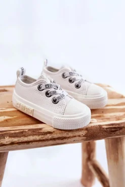 Discount Dziecięce Skórzane Trampki BIG STAR KK374058 Białe Dzieci Chłopięce|Dziewczęce