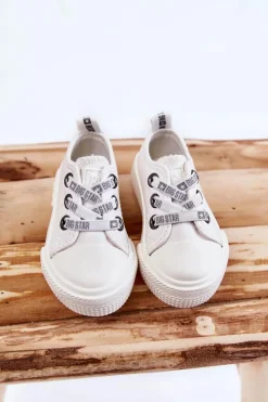 Discount Dziecięce Skórzane Trampki BIG STAR KK374058 Białe Dzieci Chłopięce|Dziewczęce