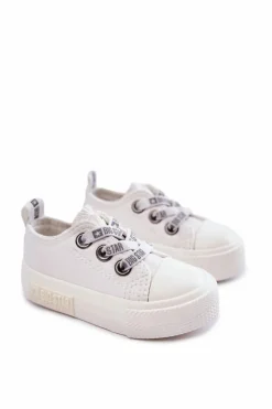Discount Dziecięce Skórzane Trampki BIG STAR KK374058 Białe Dzieci Chłopięce|Dziewczęce