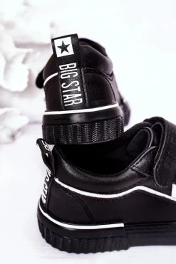 Online Dziecięce Skórzane Trampki Na Rzep BIG STAR HH374029 Czarne Dzieci Chłopięce|Dziewczęce