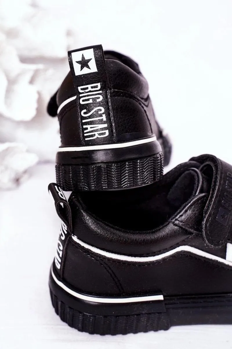 Online Dziecięce Skórzane Trampki Na Rzep BIG STAR HH374029 Czarne Dzieci Chłopięce|Dziewczęce