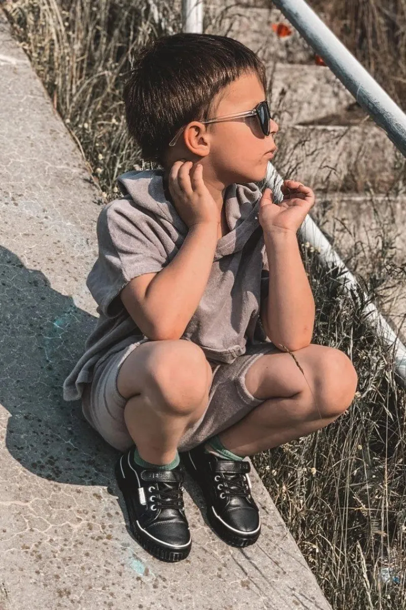 Online Dziecięce Skórzane Trampki Na Rzep BIG STAR HH374029 Czarne Dzieci Chłopięce|Dziewczęce