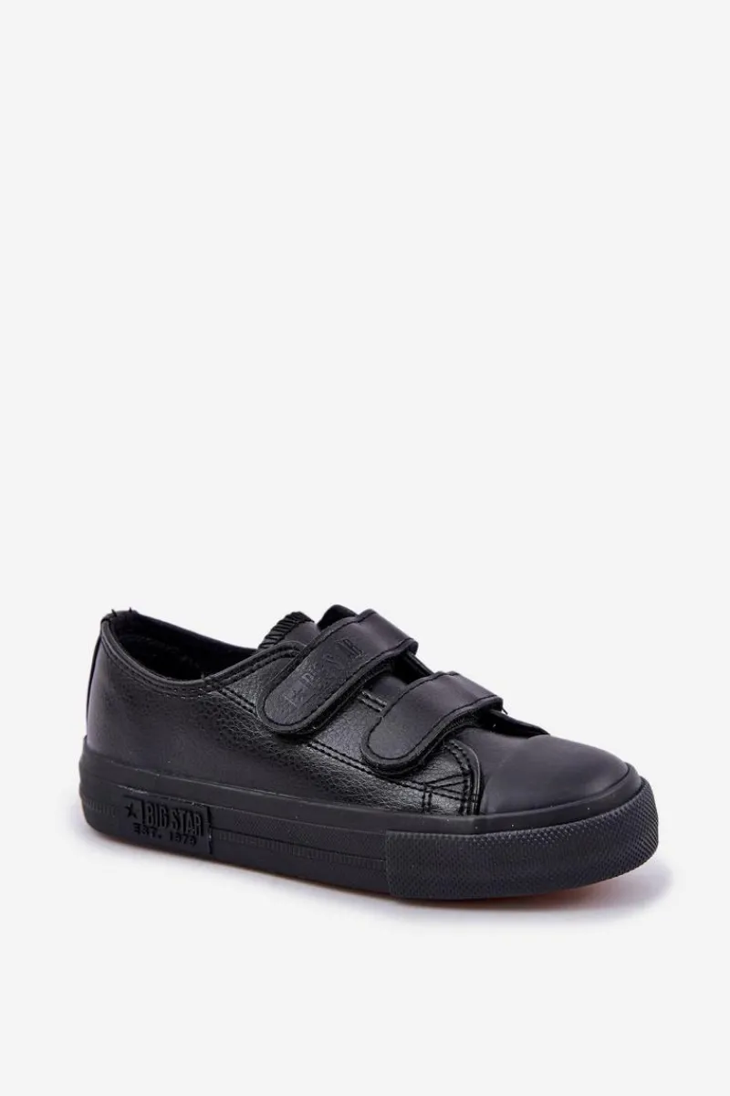Outlet Dziecięce Skórzane Trampki Na Rzep BIG STAR KK374054 Czarne Dzieci Chłopięce|Dziewczęce