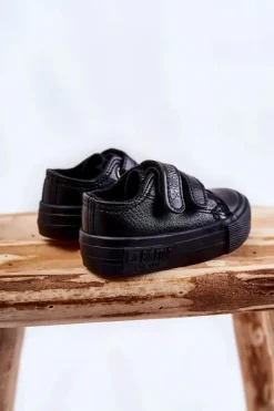 Outlet Dziecięce Skórzane Trampki Na Rzep BIG STAR KK374054 Czarne Dzieci Chłopięce|Dziewczęce