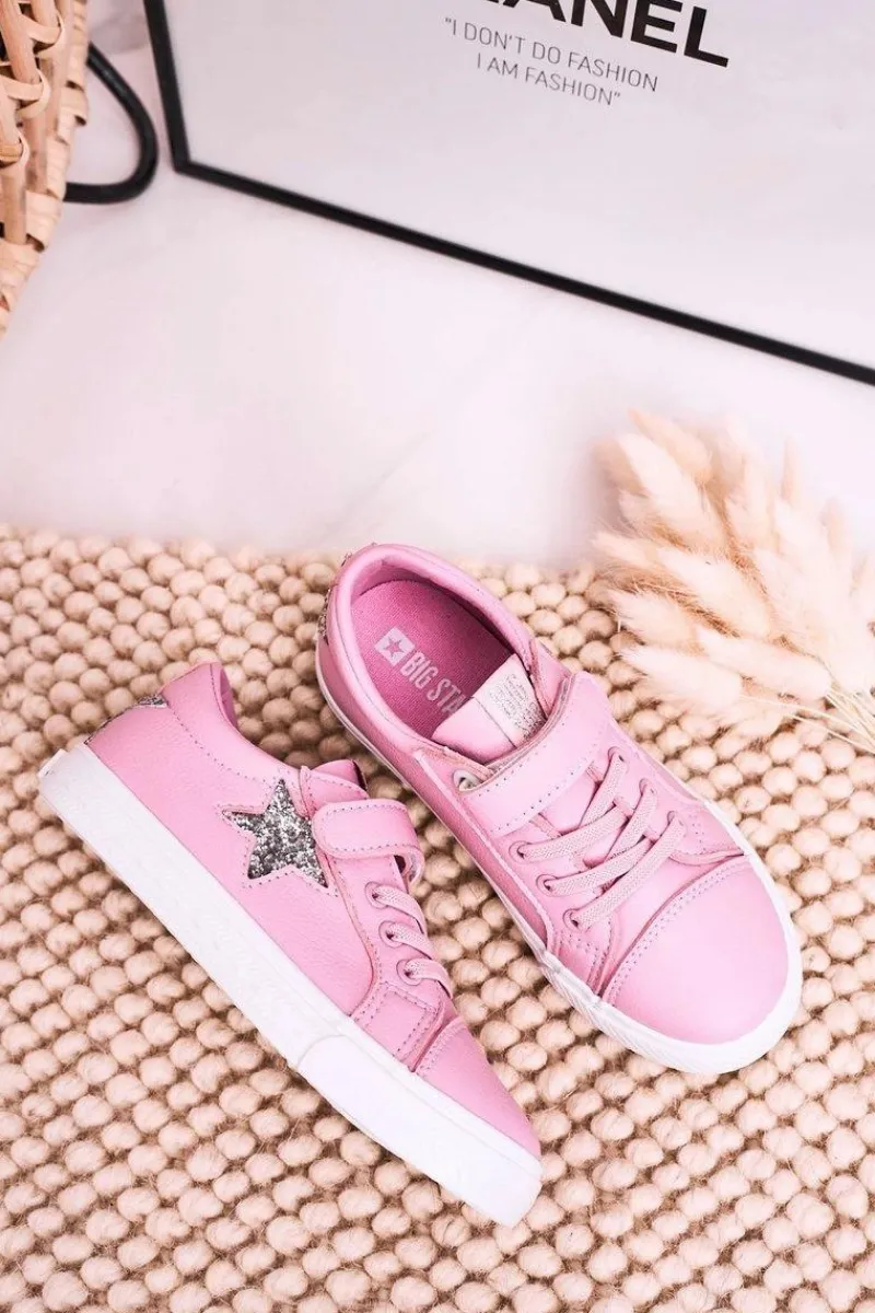 Chłopięce|Dziewczęce>Big Star Shoes Dziecięce Skórzane Trampki Z Gwiazdą BIG STAR DD374104 Różowe