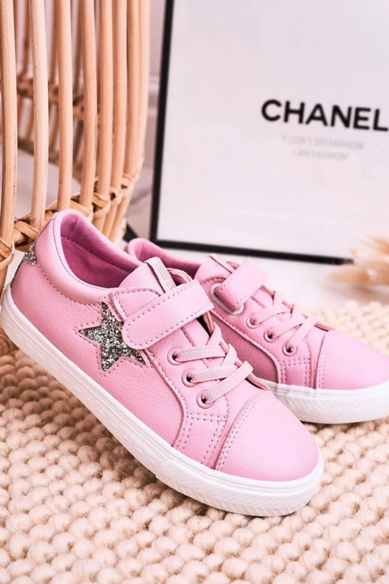 Chłopięce|Dziewczęce>Big Star Shoes Dziecięce Skórzane Trampki Z Gwiazdą BIG STAR DD374104 Różowe