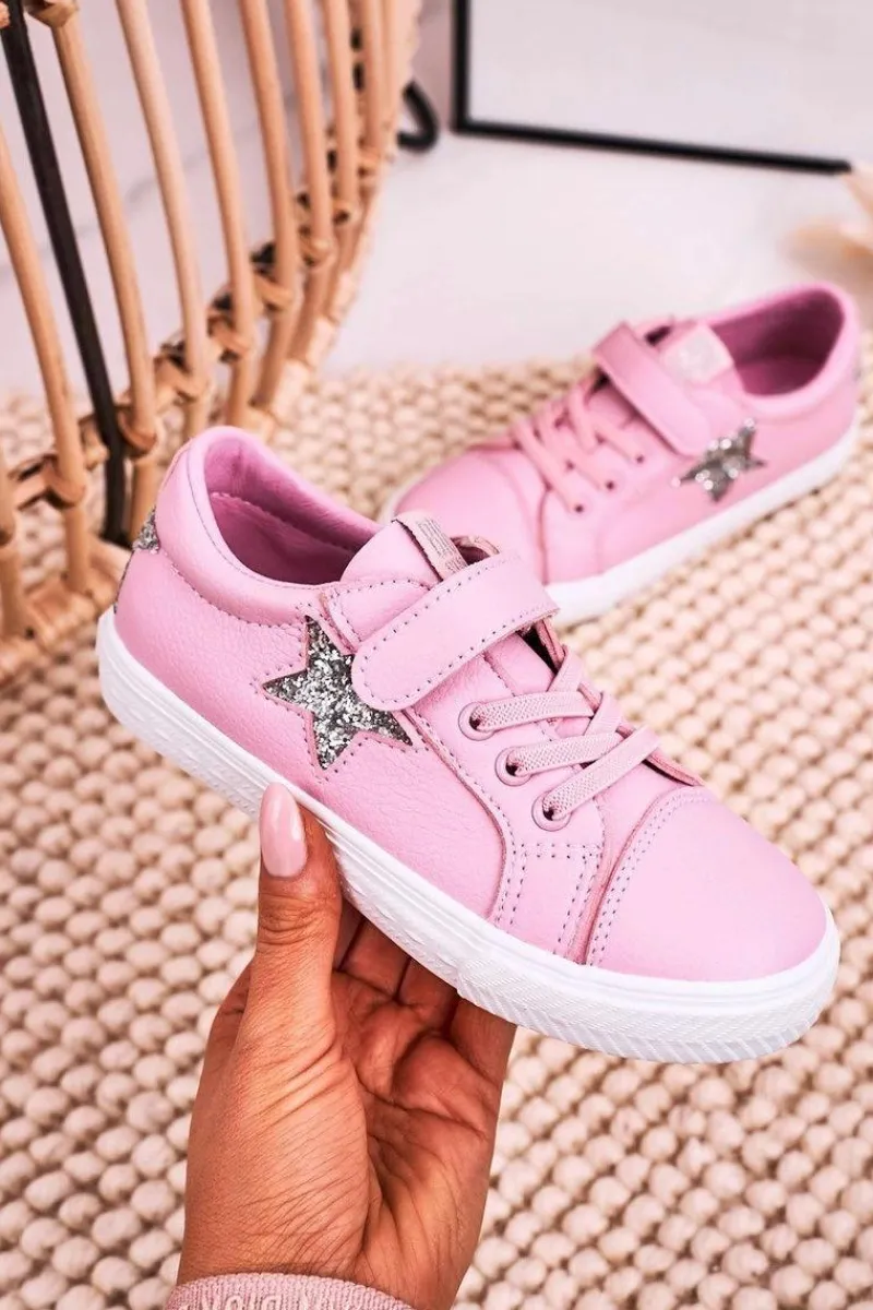 Chłopięce|Dziewczęce>Big Star Shoes Dziecięce Skórzane Trampki Z Gwiazdą BIG STAR DD374104 Różowe