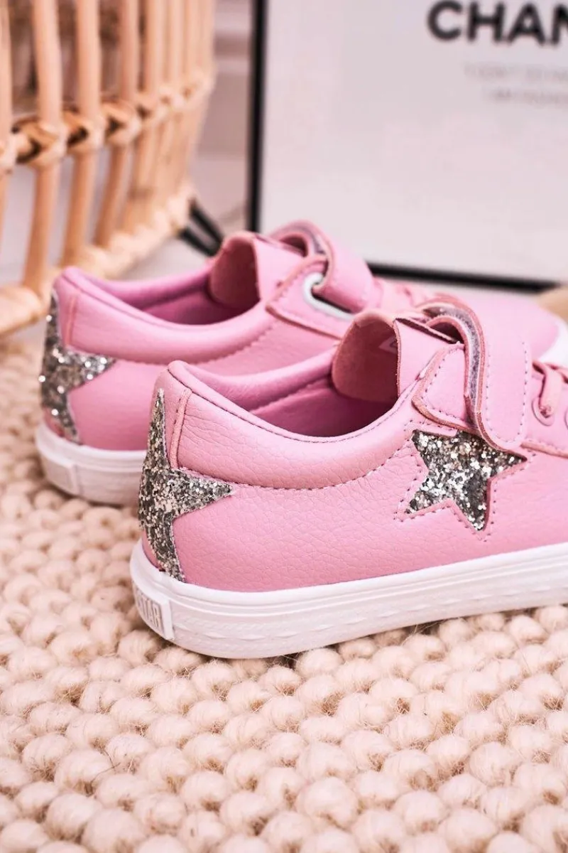 Chłopięce|Dziewczęce>Big Star Shoes Dziecięce Skórzane Trampki Z Gwiazdą BIG STAR DD374104 Różowe